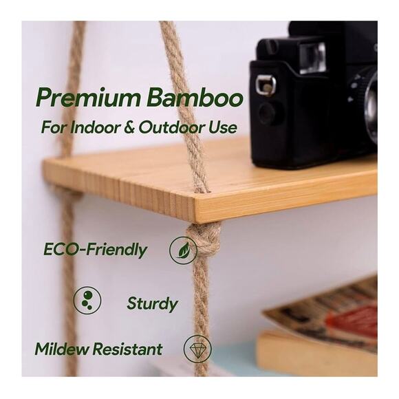 Bamboo Hanging Shelves for Wall 2 Tier - Picture 2 of 8